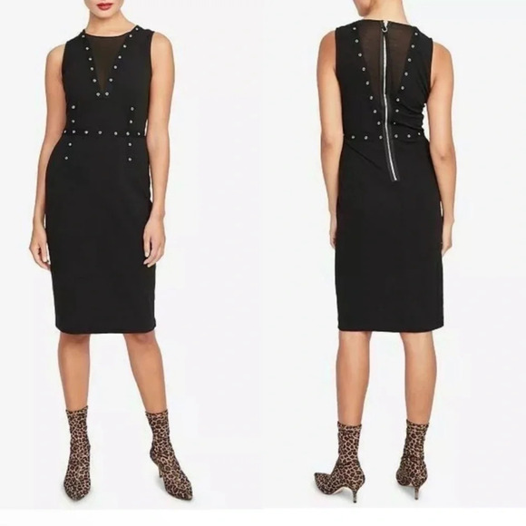 New Rachel Roy Zane Mesh Grommet Sleeveless little black Dress classic metal - Picture 1 of 12